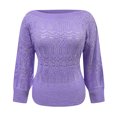 thumbnail image 4 of Gibobby Sueteres Para Mujeres Calientitos Elegantes Suéter de manga larga de punto hueco de color sólido sexy para mujer(Morado,G), 4 of 5