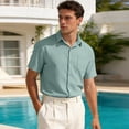thumbnail image 6 of Uwinwear Mens Button Down Shirts Casual Lightweight Short Sleeve Solid Color Shirt Textured Linen Summer Beach Tops with Pocket,Green,XXL, 6 of 8