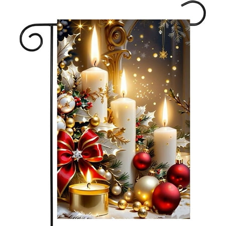 ﻿ Christmas Candle Garden Flag 12 x 18 inch Double Sided Outside decorations,Xmas Holiday Small Garden Flags For Outdoor Yard Lawn