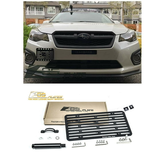 Extreme Online Store Replacement for 2012-Present Subaru Impreza Base Non-Turbo Models | Full Sized Version 2 Front Bumper Tow Hook License Plate Relocator Mount Bracket EOS Plate Tow-278-V2 