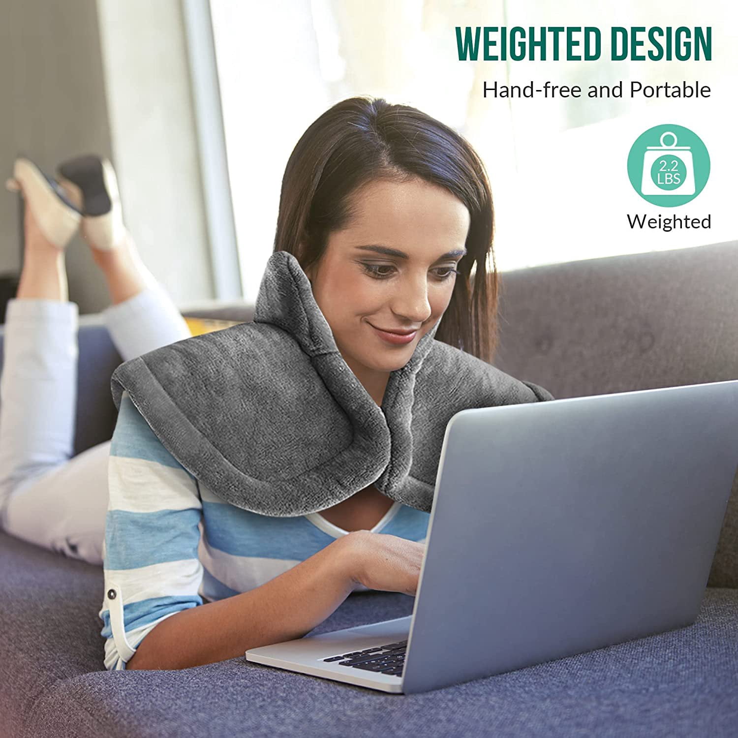 Snailax Heating Pad for Back Pain Relief, Electric Large Heat Pad for Neck and Shoulders, Weighted Wearable Heated Wrap