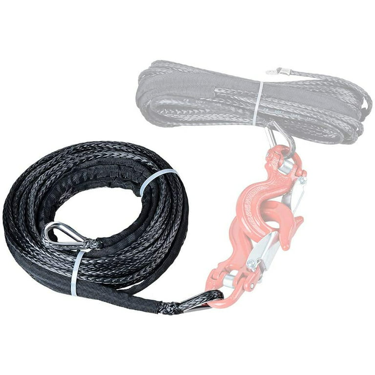 AMOPA 92ft x 1/2inch UHMWPE Synthetic Winch Rope Protective Sleeve and Red  Hook for ATV