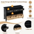 thumbnail image 4 of 47" Retro Console Table with 3 Storage Drawers, Entryway Table with 3 Water Hyacinth Woven Baskets and Shelf, Wooden Buffet Cabinet for Entryway Hallway Living Room, Espresso, 4 of 9