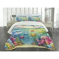 thumbnail image 3 of Ambesonne Marine Cartoon Quilted Bedspread Set 3 Pcs, Colorful Underwater, Queen Size, Turquoise Multicolor, 3 of 4