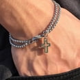 thumbnail image 4 of Cross Hollow Double Chain Cross Titanium Steel Men‘s Bracelet Double Layer Personality Bracelet-Steel Color, 4 of 5