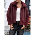 thumbnail image 6 of Women'S Cropped Faux Fur Jacket Long Sleeve Open Front Cardigan Casual Short Coat Wine Red S, 6 of 8