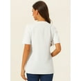 thumbnail image 3 of Unique Bargains Women Dressy Tops V Neck Button Down Shirts Work Short Sleeve T Shirt S White, 3 of 6