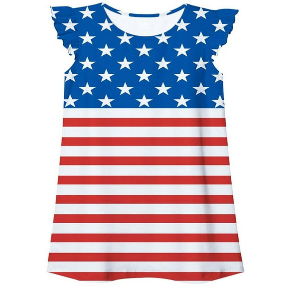 Chenglor Toddler Nightgowns for Girls 7-8 Years Blue 4th of July Girls Princess Nightgowns Flutter Sleeves Night Dress Sleepwear 5-12 Years Pajamas Nightgowns for Little Girls