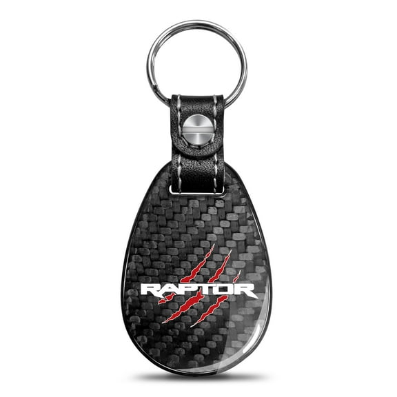iPick Image for Ford F-150 Raptor Claw Marks Real Black Carbon Fiber with Leather Strap Large Tear Drop Key Chain, Official Licensed