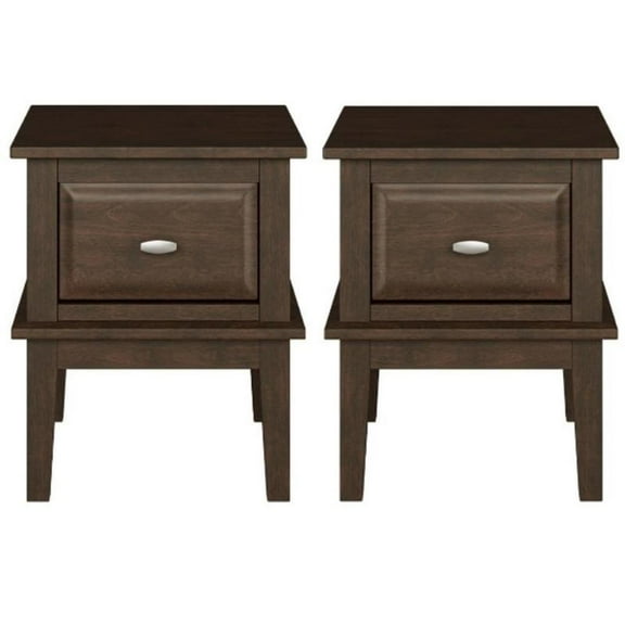 Home Square Wood 1 Drawer End Table in Cherry Finish - Set of 2