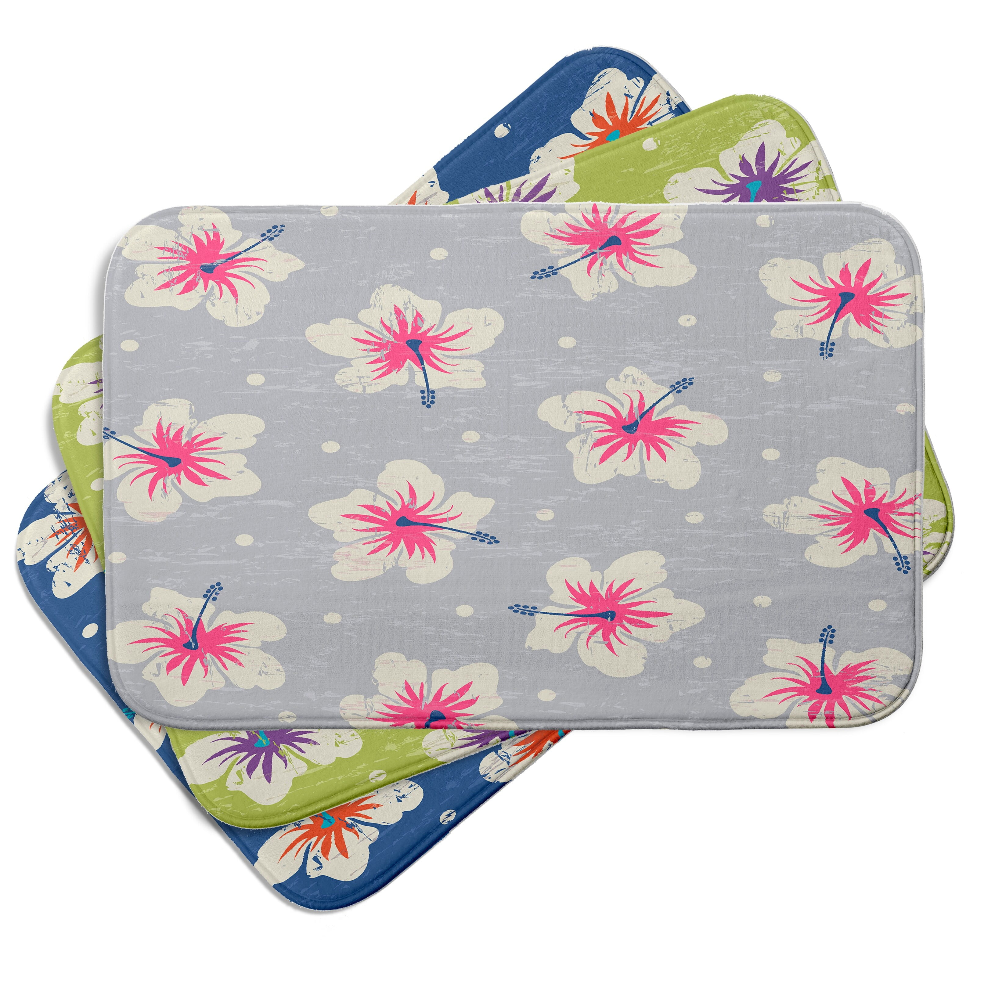 Simply Daisy 24" x 17" Plush Microfiber Orange Hibiscus Blooms Bath Mat