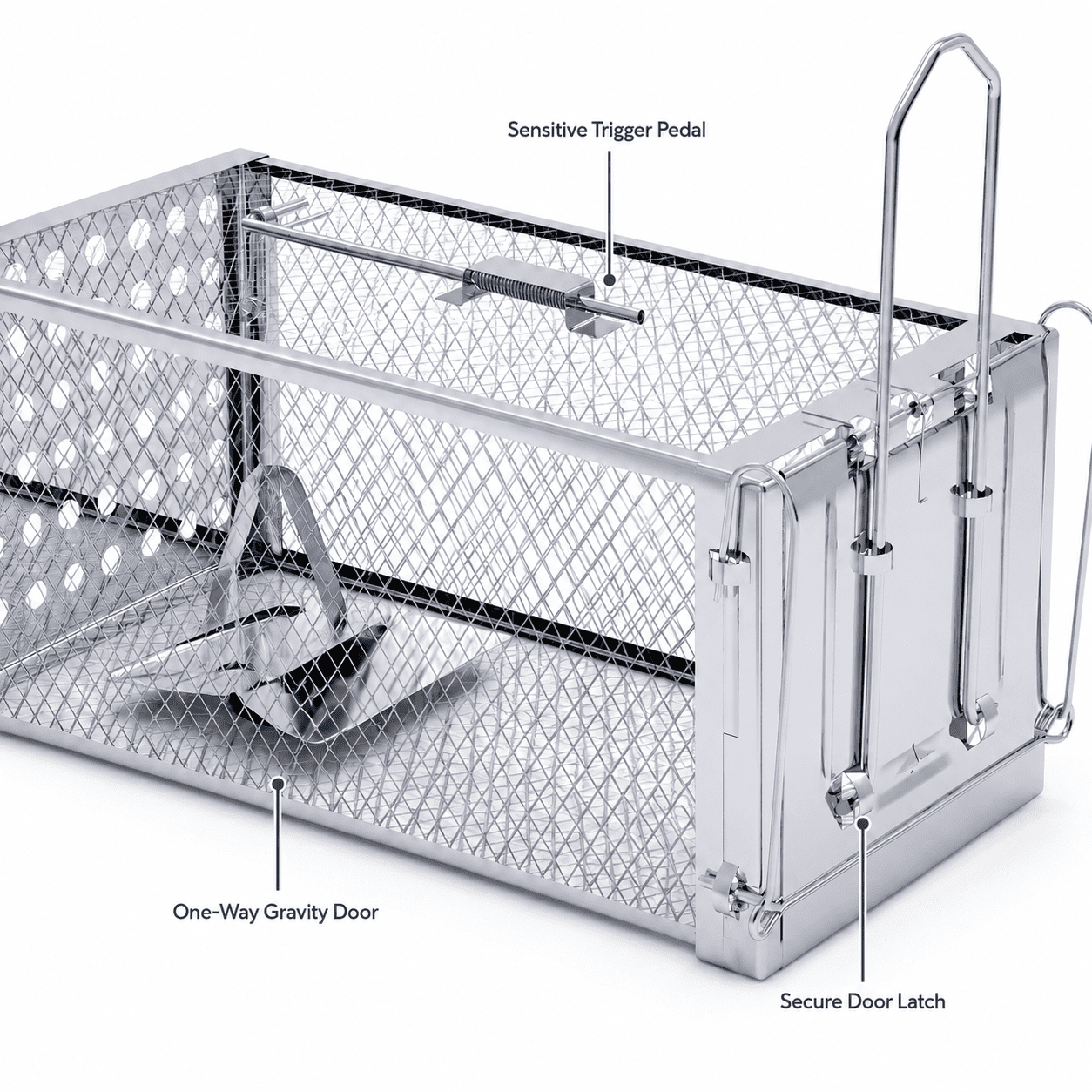 Galvanized Steel Humane Rat Trap Cage, Reusable, Single Door, Silver