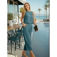 thumbnail image 4 of Cueply Women's Summer 2 Piece Outfits Lounge Sets Sleeveless Crop Top Wide Leg Cropped Pants with Pockets, 4 of 7