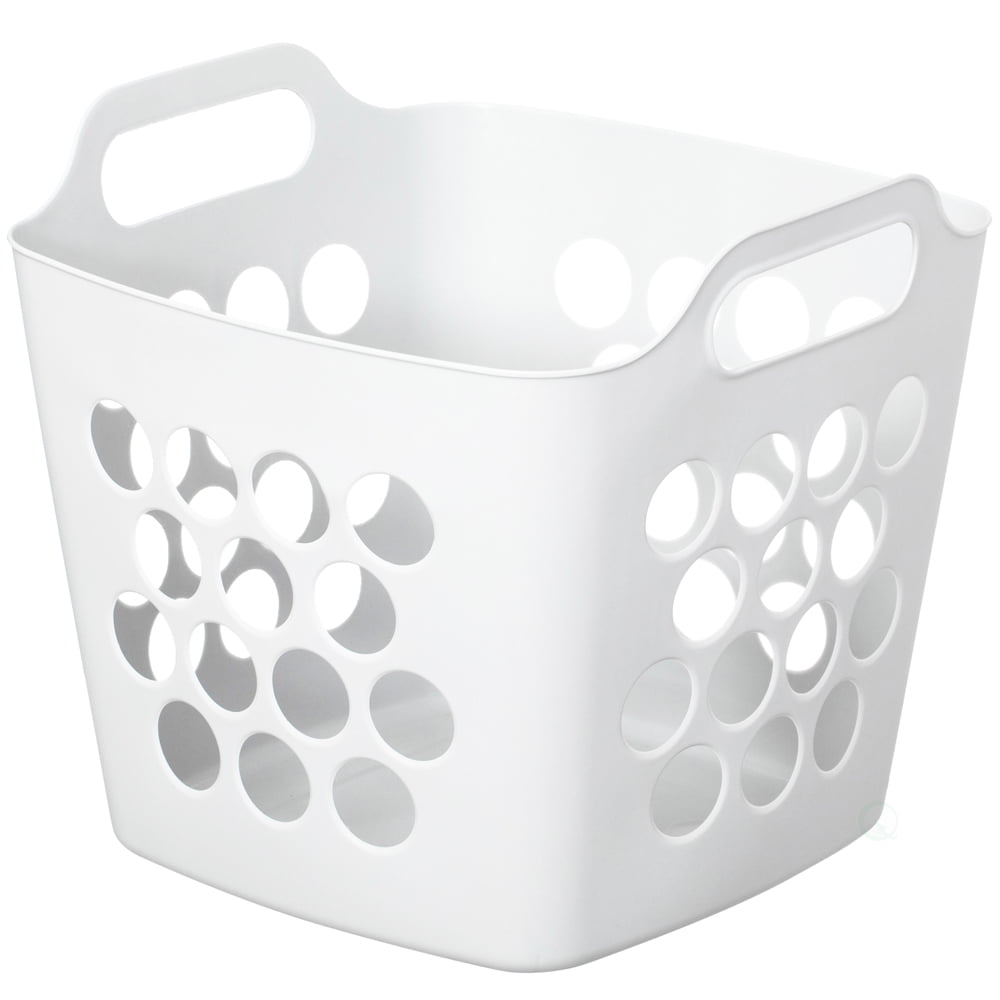 Flexible Plastic Laundry Basket - Square Storage Hamper with Side Handles for Easy Carrying - Versatile Organizer for Laundry, and Household Storage, 28 Litter White