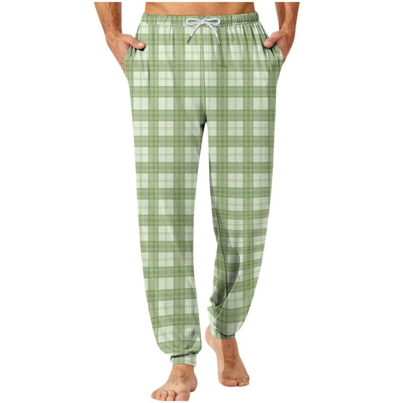 Men's Casual Checkered Bundle Leg Foot Home Sleeping Pants Christmas Pajama Plaid Pants