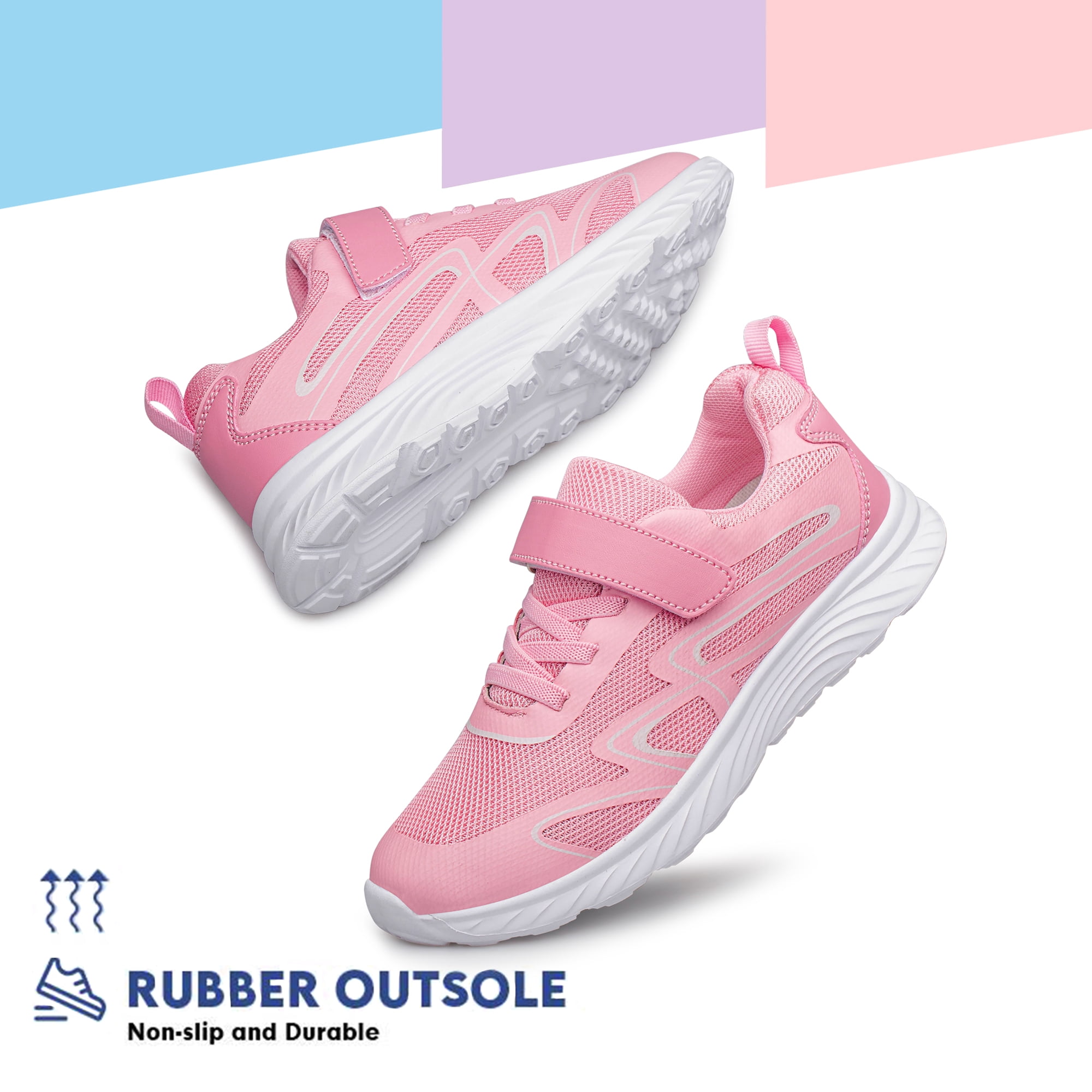 vibdiv Girls Sneakers Running Tennis Shoes Non Slip Fitness Girls Shoes Pink Big Kid Size 2