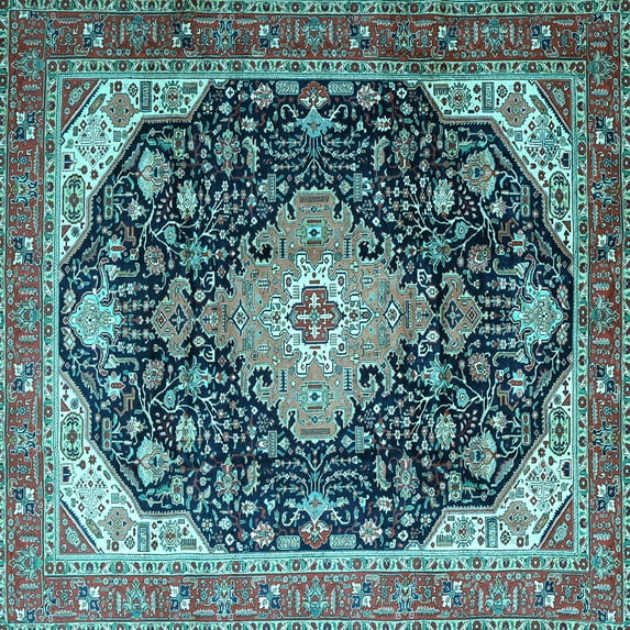 Ahgly Company Indoor Square Medallion Light Blue Traditional Area Rugs, 6' Square
