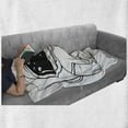 thumbnail image 5 of Hipster Soft Flannel Fleece Blanket, Hand Drawn Like Astronaut Holding Lotus Flower Along Planets and Moons, Cozy Plush for Indoor and Outdoor Use, 50" x 60", Charcoal Grey and White, by Ambesonne, 5 of 5