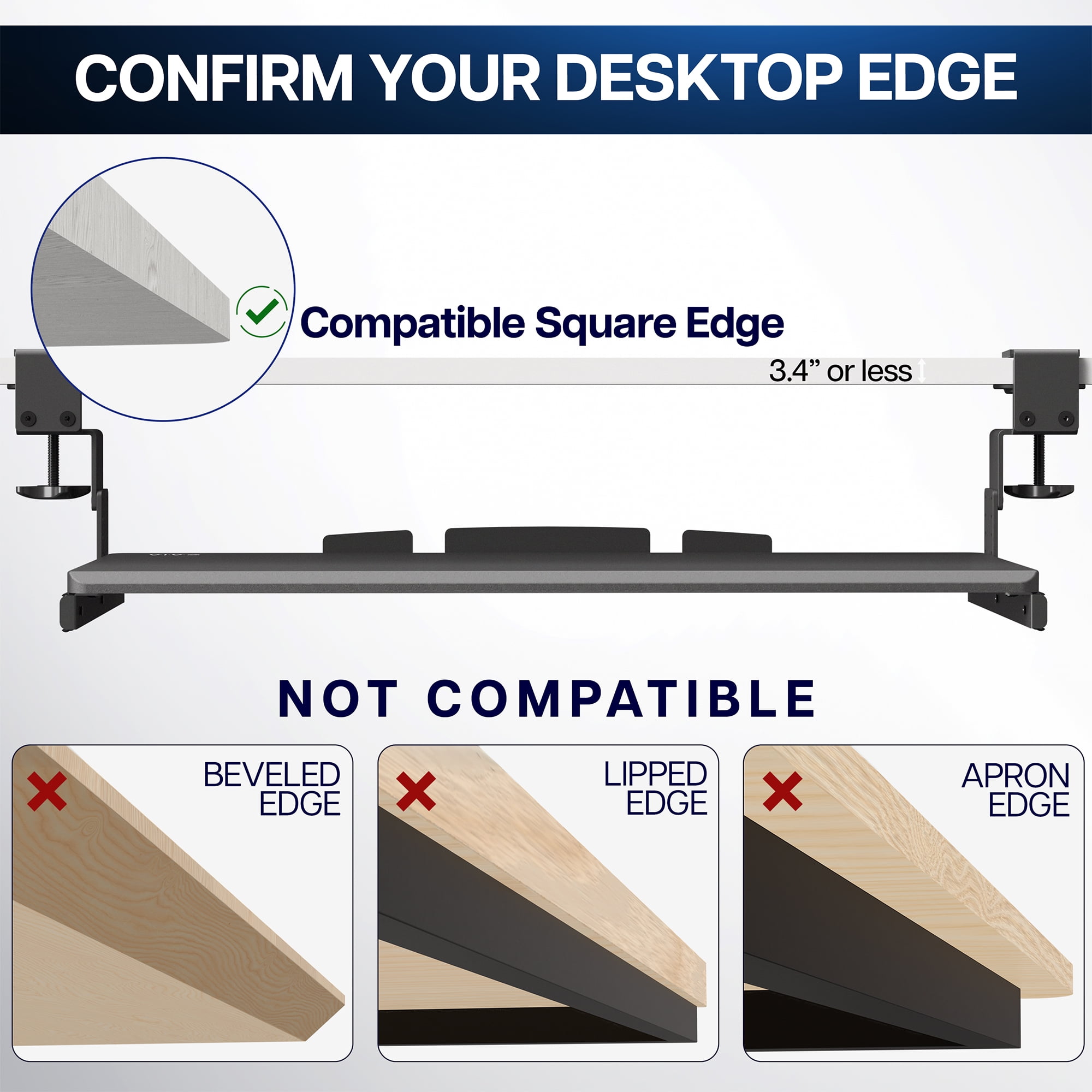 VIVO Black Clamp-on Height Adjustable Keyboard and Mouse Under Desk Slider Tray