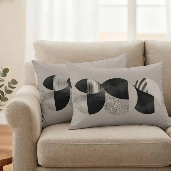 Outdoor Pillow Cover 20x12in Set of 2, Modern Linear Wall Art Waterproof Decorative Throw Pillow Cover for Couch Sofa, Black Gray Circle Pillowcase Cushion Cases for Patio Garden