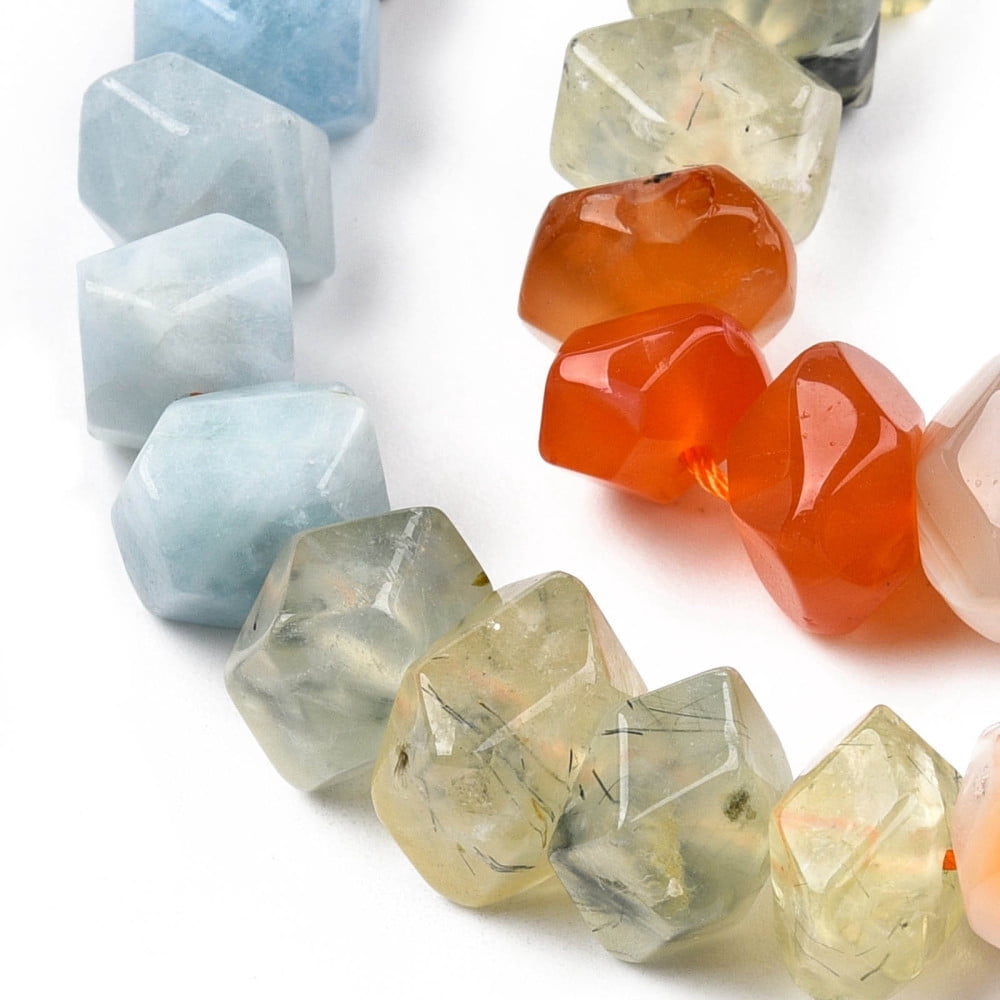 Natural Mixed Gemstone Beads Strands Natural Tiger Eye & Aquamarine & Prehnite & Botswana Agate & Amethyst & Citrine & Lazuli Faceted