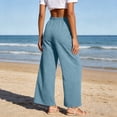 thumbnail image 6 of ctdiral Womens High Waist Button Pleated Pants Elastic Waist Wide Leg Pants Solid Color Straight Trousers with Pockets Summer Lounge Going Out Pants Light Blue M, 6 of 8