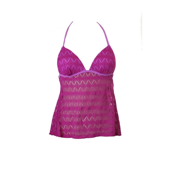 Hula Honey Womens Pink Lilac Crochet Halter Tankini Top XS