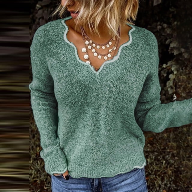 MRULIC Manteau pour Femmes Mode Décontractée Ajusté Manches Longues Rayé Col en V Tricot Hauts Chandail pour Femmes Vert + m