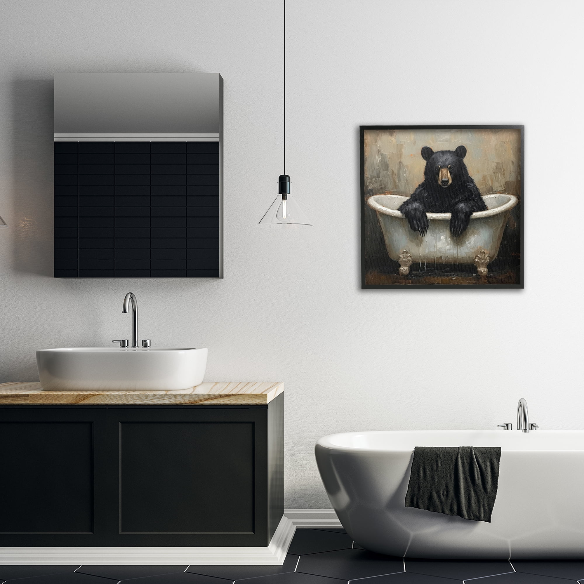 Stupell Industries Black Bear Bath Time Black Framed Giclee Art, design by Tina LeCour