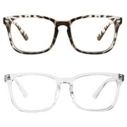 Somnr Blue Light Blocking Glasses, Anti Eye Strain Headache (Sleep Better),Computer Reading Glasses UV400 Transparent Lens - Leopard + Transparent 2 Pack