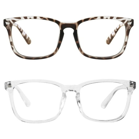 Somnr Blue Light Blocking Glasses, Anti Eye Strain Headache (Sleep Better),Computer Reading Glasses UV400 Transparent Lens - Leopard + Transparent 2 Pack