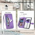 thumbnail image 5 of Feishell Case for Nothing Phone 1, Embossed Card Slots Retro Leather Wallet Shockproof Flip Cover with Hand Strap Card Slots Zipper Pocket Kickstand Handbag Magnetic Closure, Purple, 5 of 7