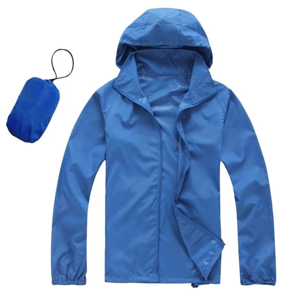 Razzly Men's Casual Jackets Lightweight Packable Rain Jacket for Outdoor Activities Windproof Raincoat with Hood Ideal for Travel Hiking and Cycling(Blue,XL)