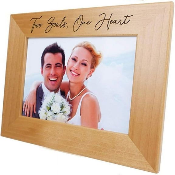 PRINT SUPREMACY Two Souls, One Heart-Personalized Picture Frame of Couples Names and Date, Wedding Photo Frame, Engagement Wedding Anniversary Newlywed Photo (4x6 Horizontal)