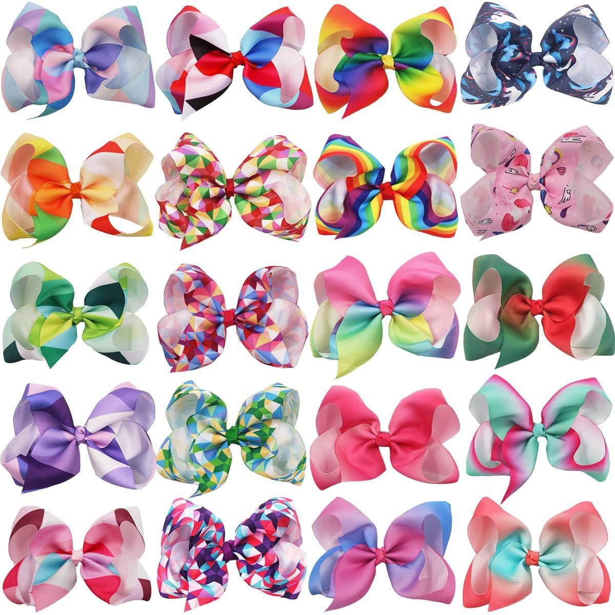 20 Colors 6 Inch Large Big Hair Bows Alligator Hair Clips Grosgrain