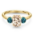thumbnail image 3 of Gem Stone King 1.66 Ct Oval Peach Morganite London Blue Topaz 18K Yellow Gold Plated Silver Ring, 3 of 6