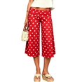thumbnail image 2 of RUTAYY Women's Pants Cropped Wide Leg Polka Dot Fold Over Waist Loose Stretch Casual Trousers Brick Red, 2 of 5