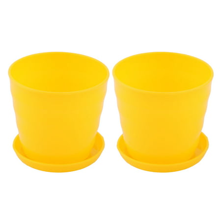 Apartment Desktop Plastic Cactus Plant Flower Seed Pot Tray Holder Yellow (Best Plants For Apartments)