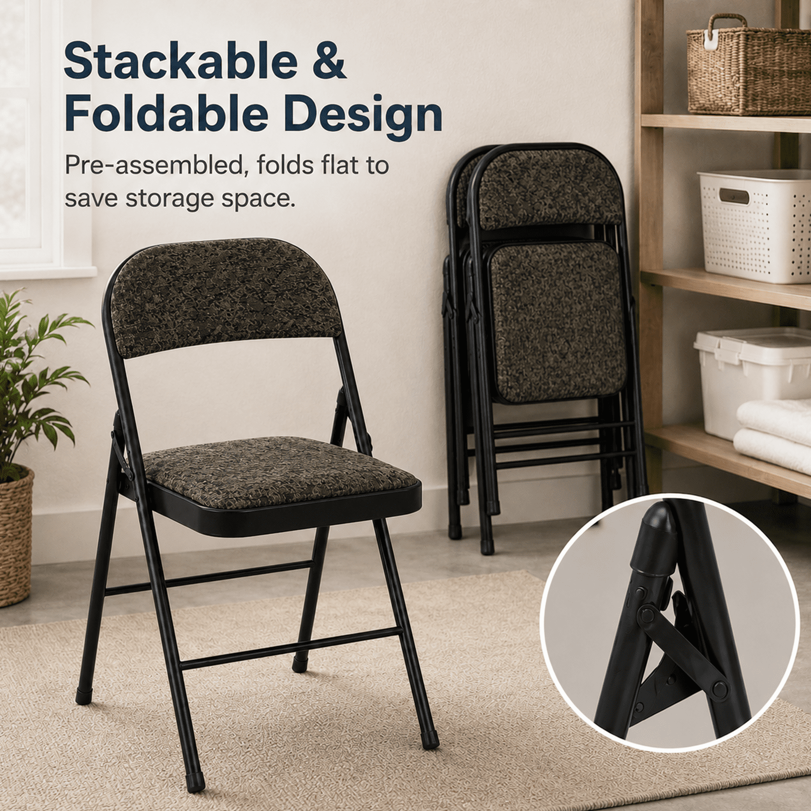 Alvantor Folding Chairs with Padded Cushion and Back, Sturdy Steel Stackable, Portable Dining Chair Set for Home and Office, Conference, Wedding, Party, Patio