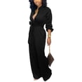 thumbnail image 2 of Mono SxClub elegante negro con cuello en V y manga larga para mujer, 2 of 8
