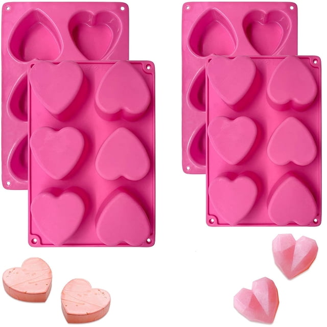 2pcs 6 Holes Heart/Diamond Silicone Molds,3D Mousse Cake Mold for Hot Chocolate Bomb Baking Chocolate Fondant Wedding Engagement Valentines Day