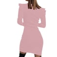 thumbnail image 4 of safuny Women's Knee Length Pencil Dress Solid Diamond Holiday Elegant Leisure Zipper Long Sleeve Retro Fashion Winter Scoop Neck Fall Dress Pink S, 4 of 7