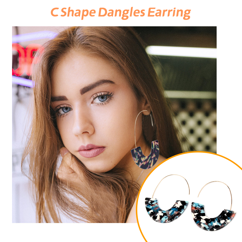 TureClos Acrylic Chandelier Earrings C Shape Geometric Ear Stud Fashion Exaggerated Jewelry Earring Women Banquet Accessories Colorful - image 2 of 6