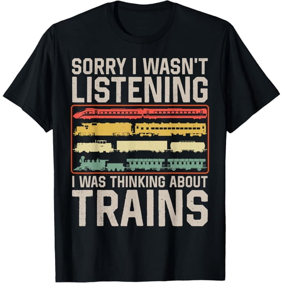 Exquisite and comfortable-Retro Model Railroading I Was Thinking about Trains Men Boys T-Shirt