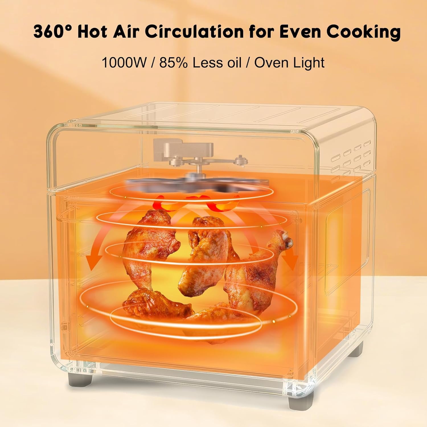 Multifunctional 10QT Air Fryer Toaster Oven Combo with Visible Window, 5-in-1 Countertop Appliance for 6 Slices, Ideal for Small Kitchens