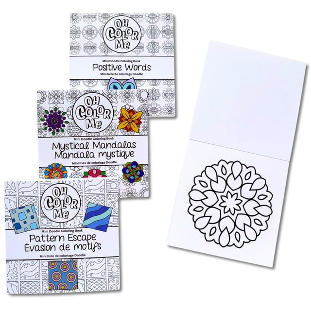 Oh Color Me Mini Doodle Coloring Books for Adults, 3 Pack, Mandalas, Patterns & Positive Words, 4" x 4", 50 Pages - 100lb Thick Paper, Simple Illustrations with Thick Lines, Stress Relief Bold & Easy
