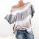 thumbnail image 2 of Camiseta de mujer Blusa con estampado de rayas en la parte superior de manga corta con un hombro, gris, XL Scienceny  AP001847-12, 2 of 5