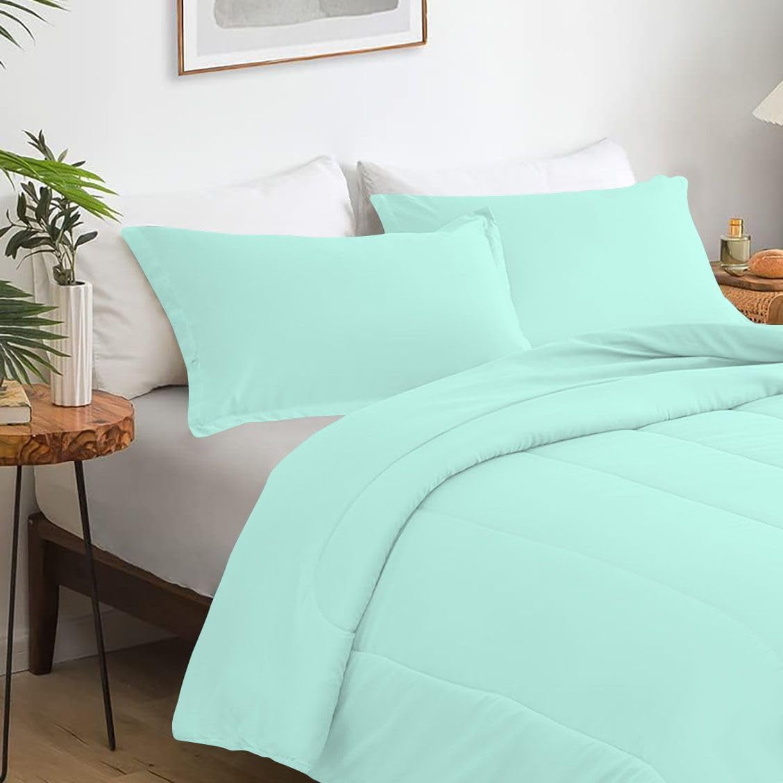 3 Piece Luxury Thicker Pattern Comforter Set, 800 TC, 100% Egyptian Cotton, King/California King Size Aqua Blue Solid Color