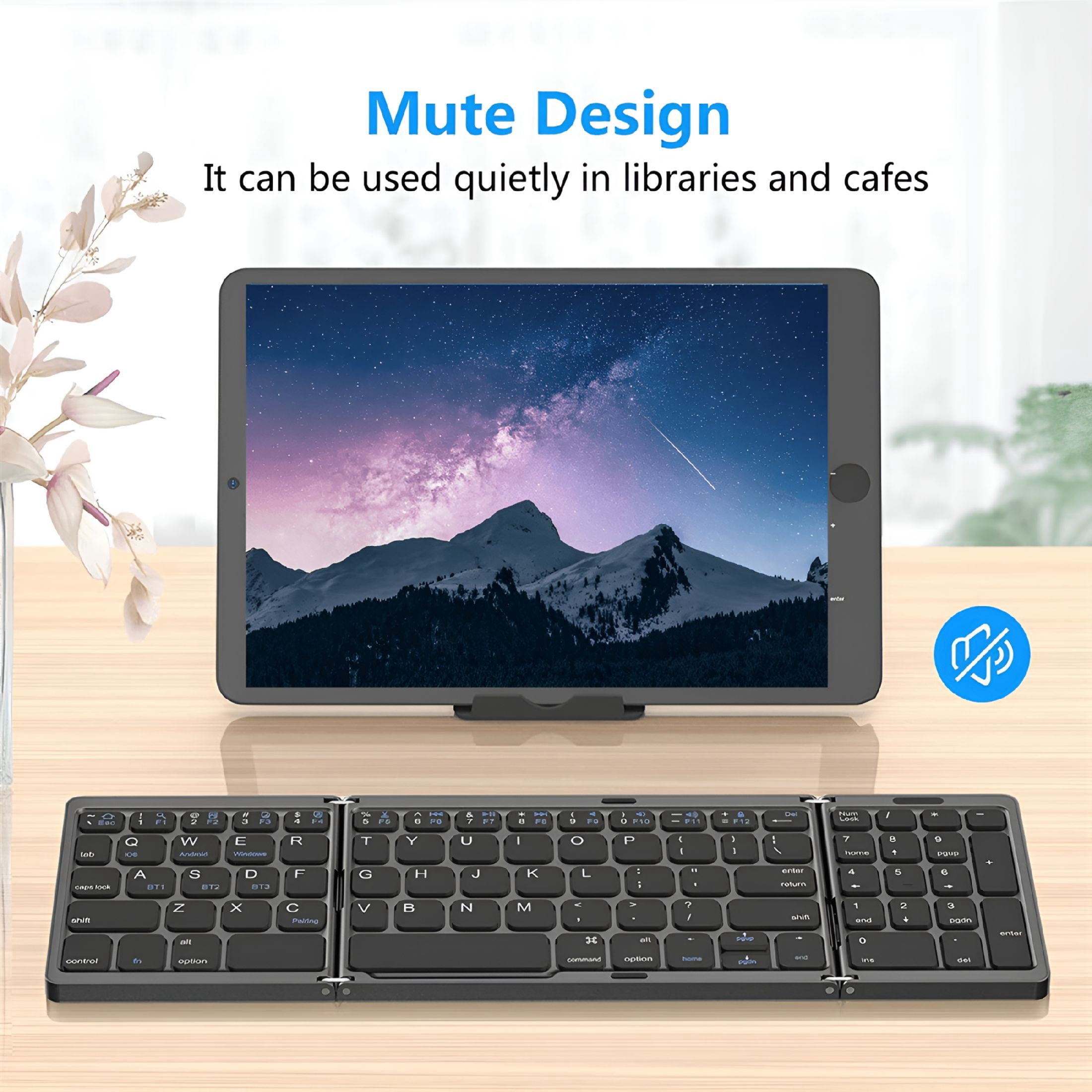GJX Foldable Bluetooth Keyboard,USB Rechargeable Wireless Keyboard for IOS,Android,PC Laptop Smartphone-Black,foldable bluetooth keyboard