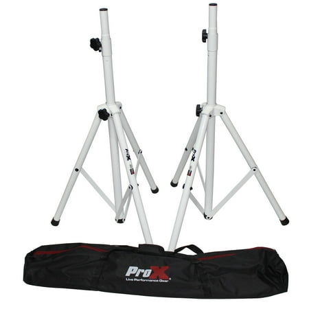 UPC: 0019372406204 | ProX T-SS28P Cloud Series White 4-7 Adjustable Height Heavy Duty All Metal Speaker Tripod Stand Set with Carry Case